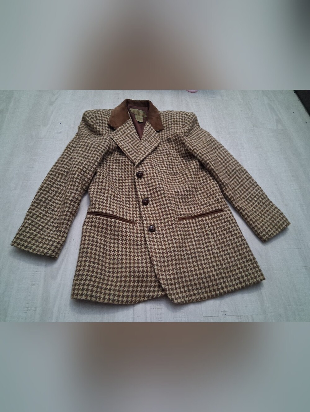 Vintage Houndstooth Blazer Womens M Medium JL Colebrook USA Made Brown